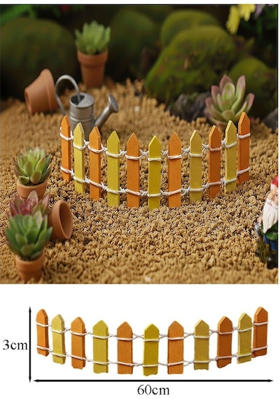 Mini Sarı Renkli Bahçe Çiti 1 Adet 3x60 Cm Teraryum Okul Ev Proje Renkli Minyatür Çit Ahşap Dekor