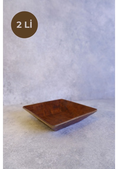 Justwood 2 Li Ligna Melamin Ahşap Rölyefli 18x18 Cm Salata Tabağı, Sunum Tabağı, Çerez Tabağı, Sunumluk, Kase Koyu Kahverengi