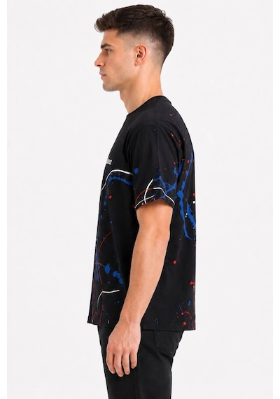 Erkek Baskılı Sıfır Yaka Regular Fit %100 Pamuk Unisex Tişört Siyah