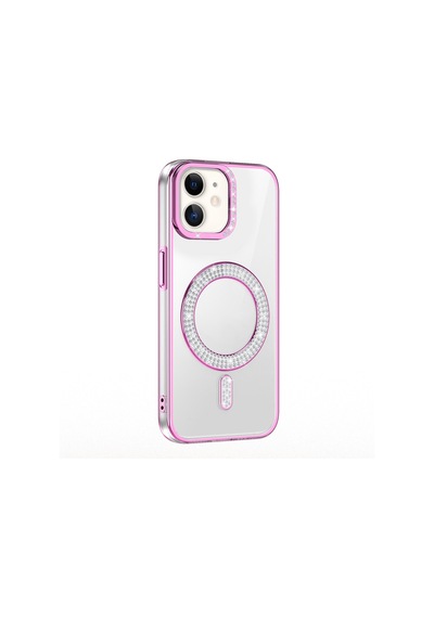 Apple Uyumlu iPhone 11 Kılıf Pırlanta Taş Tasarımlı M-safe Şarj Özellikli Zore Karetta Silikon Kapak Rose Gold