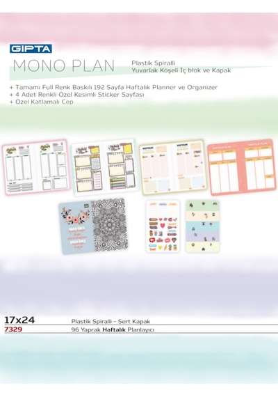 Gıpta Mono 17x24 96yp Planlayıcı Sert Kapak Spiralli 7329 Tarihsiz Ajanda Diğer