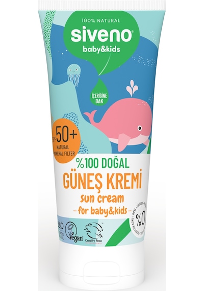 Siveno %100 Doğal Bebek Güneş Kremi Leke Karşıtı  Nemlendirici Bitkisel Vegan UVA UVB SPF 50+ 50 ML