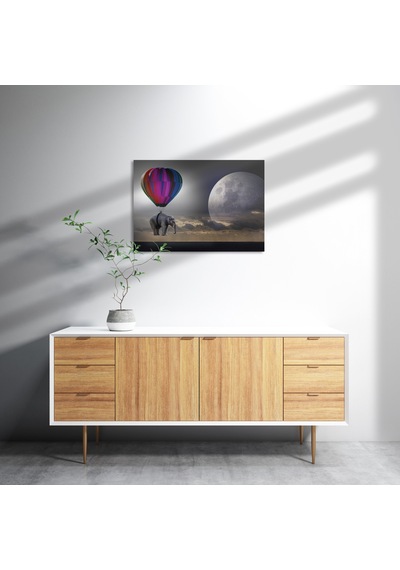 Cakasepetim Balon İle Uçan Fil Ay Fantastik Ahşap Mdf Tablo