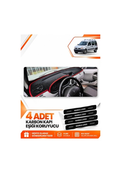 Renault Kangoo 2 Airbagli 2004-2008 Uyumlu Ön Torpido Koruma Kılıfı Örtüsü - Siyah Kırmızı