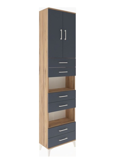 Arges Dolap 5 Raflı 6 Çekmeceli 2 Kapaklı 60x30x243 Çam-antrasit Atlas Çam
