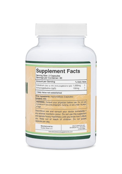 Double Wood Colostrum 120 Capsules 1,000mg Per Serving Bovi...