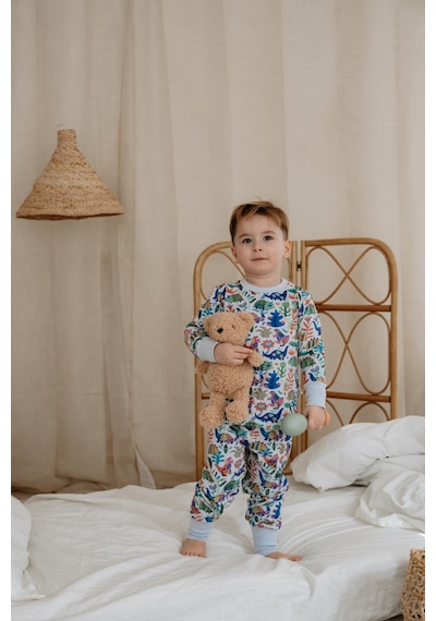 Dinozor Baskılı Color Shapes Çocuk Pijama Seti Mavi