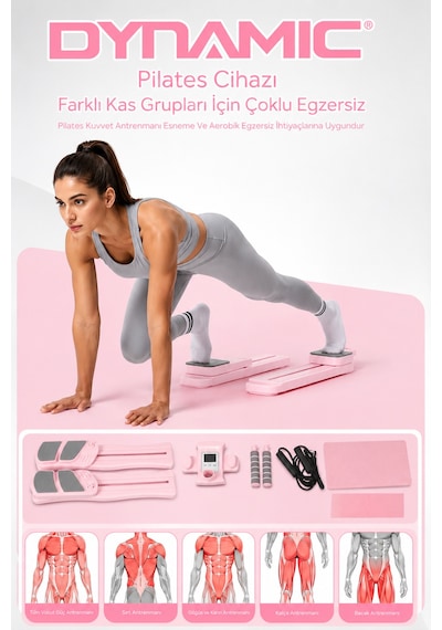 Dynamic Pilates Aleti Katlanabilir Kaydırmalı Egzersiz Sistemi Portable Pilates Reformer - Pembe