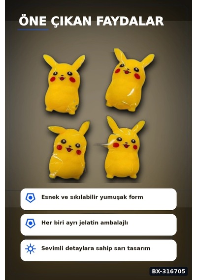 Pikaçu Squishy Stres Oyuncağı 12 Adet - Sıkılabilir Esnek Tpr Figür Bx-316705
