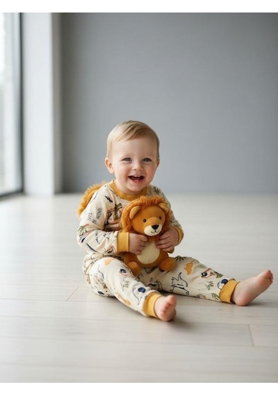Zekids Erkek Bebek Pamuklu Safari Desenli Pijama Takımı-16848 Çok Renkli