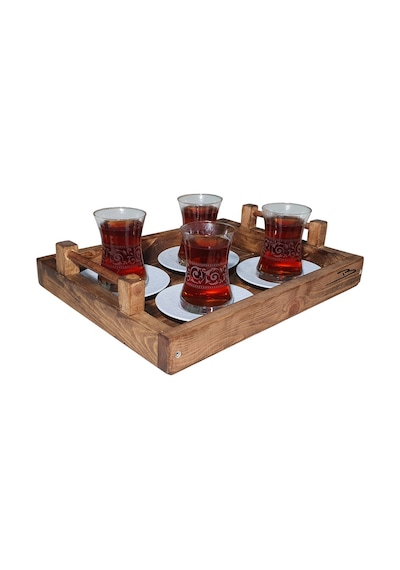 Doğal ahşap Çay tepsisi kahve tepsisi sunum tepsi retro (kulplu)