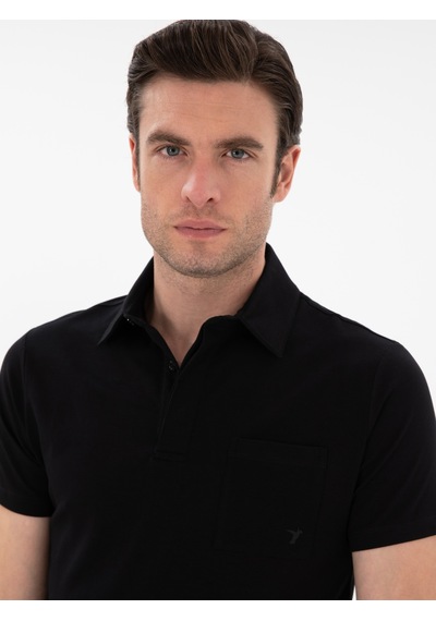 Siyah Slim Fit Polo Yaka Cepli T-shirt