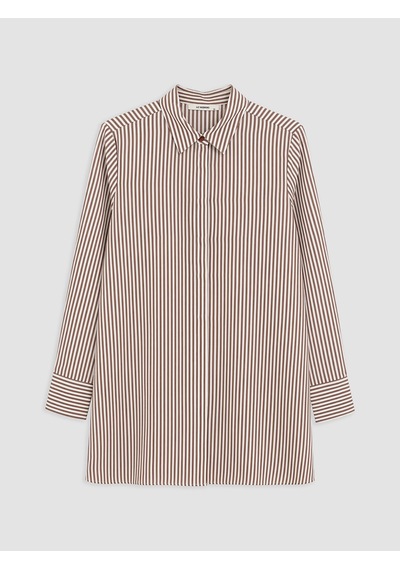 LC Waikiki Lc Waıkıkı Kahverengi Çizgili Poplin Kadın Gömlek Tunik