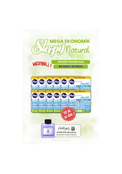 Sleepy 12 Al 10 Öde 80'li Natural Günlük Ped Normal Ve Rosıe Oda Kokusu