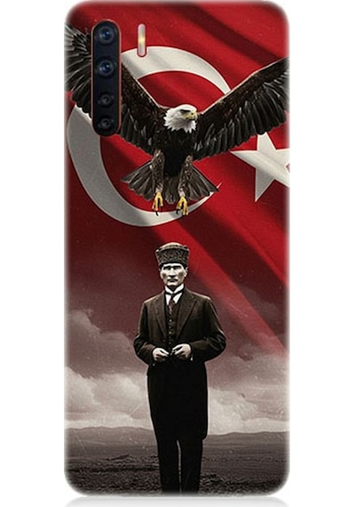 Oppo A91 Uyumlu Kartal Bayrak Ve Mustafa Kemal Atatürk Desenli Silikon Kılıf Çok Renkli