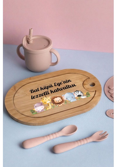 Sevimli Hayvanlar Temalı Kişiye Özel İsimli Bebek Kahvaltı Tepsisi Figür 2