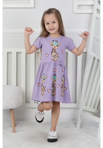 New Kids Baskılı Kız Çocuk Elbise-90425 Lila