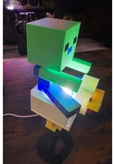Minecraft Creeper Ve Tavuk Tasarımlı Gece Lambası Çok Renkli