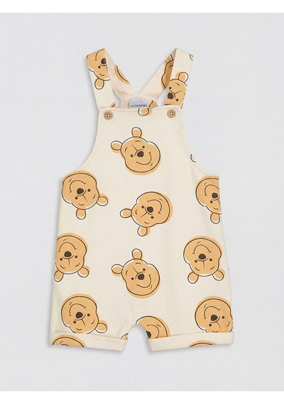 Nevaa Collection Ekru Winnie The Pooh Baskılı Erkek Bebek Salopet Ve Tişört Ekru