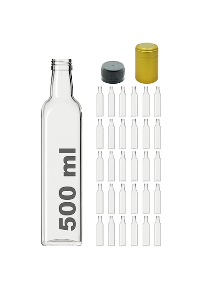 Afracam 500 Ml Şeffaf Maraska Kilitli Kapaklı Ve Kapüşonlu Boş Cam Şişe 30 Adet