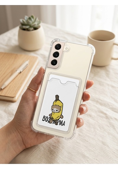 Samsung Galaxy Uyumlu - S22 Boş Yapma Muz Detaylı Kart Bölmeli Şeffaf Telefon Kılıfı Çok Renkli