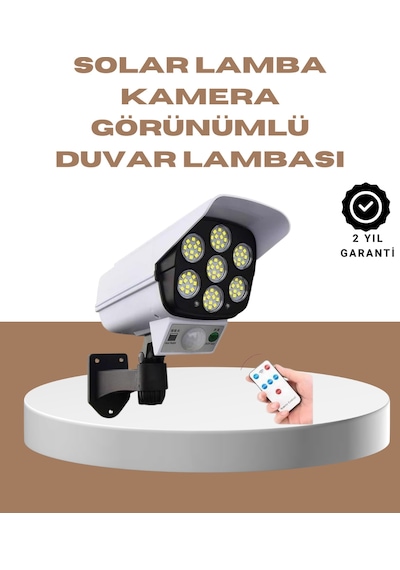 Güneş - 758 - Enerjili Led Lamba + Güvenlik Kamerası Görünümlü 5-8 M Hareket Algılamalı, - Spt-gld - Beyaz Işık