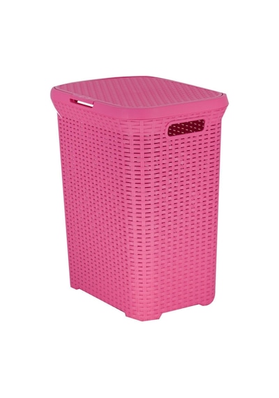 Hasır Desenli Plastik Pembe Çamaşır Sepeti & Pembe Çamaşır Selesi Pembe