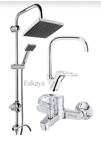 Eshome 3 Lü Set Yağmurlama Tepe Robotduş Seti - Banyo - Banyo Lavabo Musluğu Çeşmesi Krom
