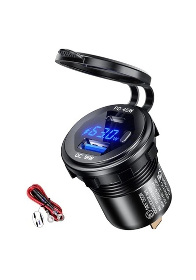 12-24volt Araç/tekne/motosiklet Quick Hızlı Şarj Type C / Usb Mavi Işık 45w 1 Type C