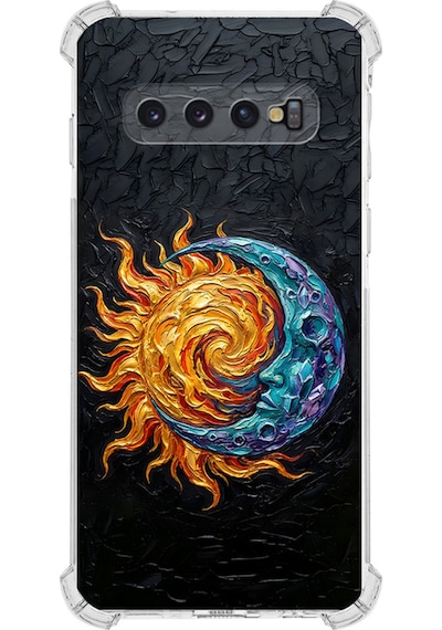 Samsung Uyumlu Galaxy S10 Plus İle Köşe Korumalı Kılıf Metamorfoz Kozmik Dans Tasarımlı Uv Baskılı Şeffaf