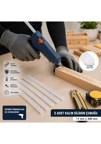30 Cm 11 Mm Kalın Silikon Çubuğu 5'li Paket Şeffaf Sıcak Silikon Yapıştırıcı Çubuk Silikon Tabancası Uyumlu Güçlü Yapışma Hobi El Sanatları Ahşap Plastik Karton Kumaş İçin