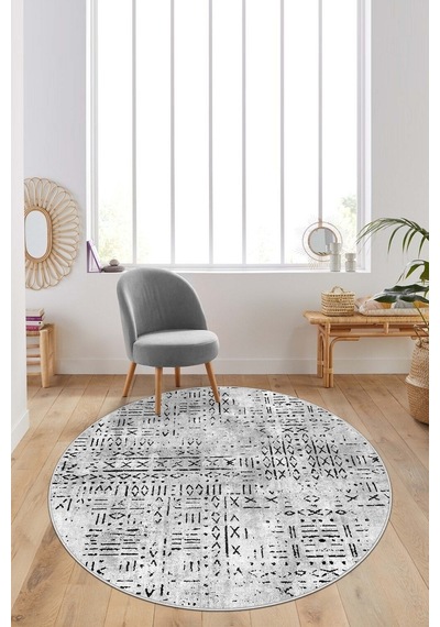 West Home Dijital Baskı Yıkanabilir Kaymaz Taban Yuvarlak Mutfak Halısı Salon Halısı Wh 548 Grey Yuvarlak