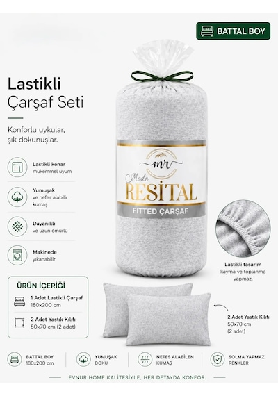 Resital Lastikli Çarşaf Seti Battal Boy Gri