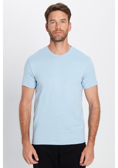 Tudors Unisex Slim Fit Dar Kesim %100 Pamuk Yumuşak Dokulu Mavi Bisiklet Yaka Tişört-31787 Mavi