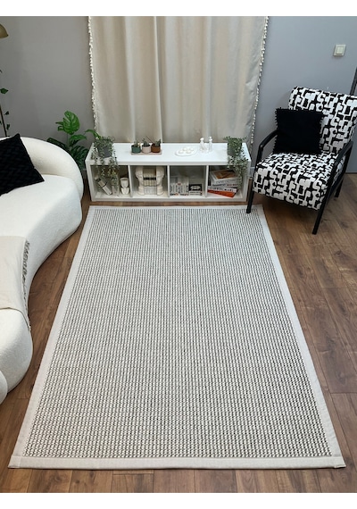 Saraz Halı Kumaş Bordür Gri Bukle Antrasit Bordür Halı Salon Koridor Mutfak Çocuk Odası Halısı Kilim S267 Gri - Krem