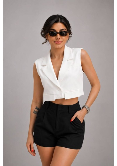 Gigi Wardrobe Livia Crop Yelek Beyaz Beyaz