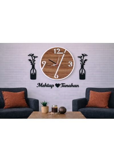Duvar Saati 40 Cm Çiçekler 30 Cm Kişiye Özel No 1015 Çok Renkli