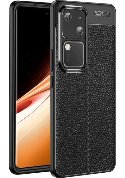 Vivo V30 Pro Uyumlu Silikon Kılıf Deri Desenli Kamera Korumalı Darbe Emici Autofocus Kapak