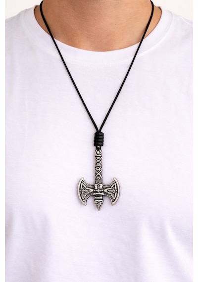Kore İp Askılı Ve Krom Çelik Kaplamalı Unisex Tribal Kolye Gümüş4