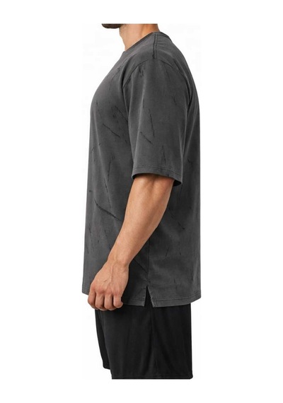 Dark Line Erkek Oversize Çizik Efektli Tshirt Koyu Gri Füme
