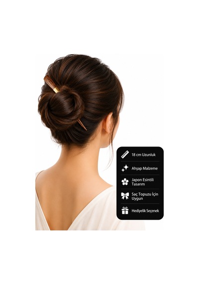Kadınlar İçin Ahşap Saç Çubuğu 18 Cm Japon Stil Topuz Tokası Doğal Çok Renkli