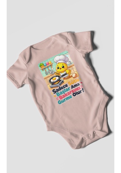 Morivokids Sadece Sütle Başlar Yazılı Kısa Kollu Bebek Body %100 Pamuk Pastel Pembe