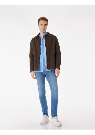 Koton Düğmeli Cep Detaylı Normal Bel Slim Fit Jean Pantolon - Brad Jean Orta İndigo 6sam40115nd