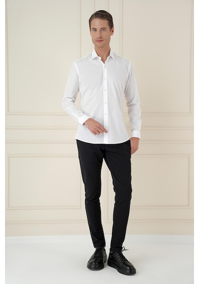 Efor Slim Fit Pamuk Uzun Kol Klasik Beyaz Gömlek Gk 745 Beyaz