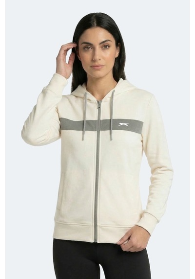 Slazenger Knotty I Kadın Kapüşonlu Cepli Ekru Sweatshırt