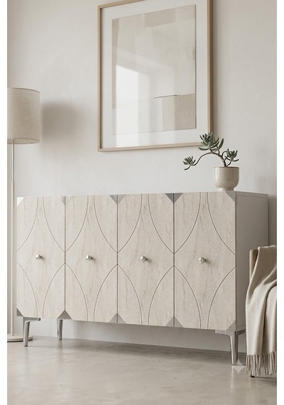 Ka1297bts Alfa Konsol Ve Tv Sehpası Beyaz-traverten-silver 120cm