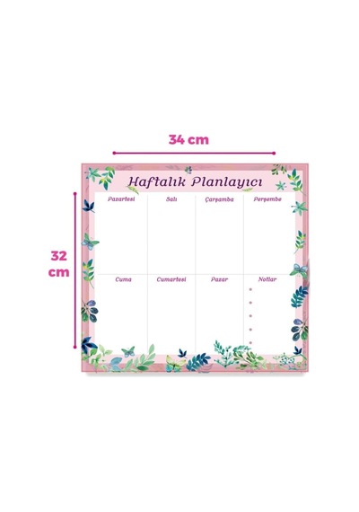 Dünya Magnet Floral Haftalık Magnet Planlayıcı, Mıknatıslı Silinebilir Yazı Tahtası Pano + 3 Kalem Genel