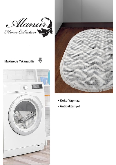 Dekoreko Kaymaz Taban Djt Mutfak Halısı Trend Saçaklı Oval Iskandinav F5124 Antrasit