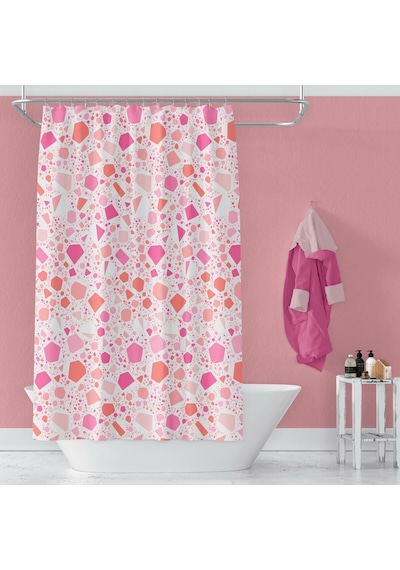 Banyo Perdesi 1x100x200 Tek Kanat Duş Perdesi Halka Hediyeli Duşakabin Perdesi 6811 Pembe