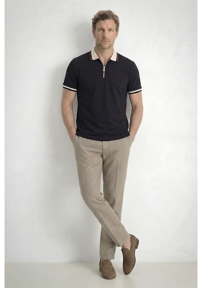 Tudors Erkek Slim Fit Dar Kesim %100 Pamuk Kısa Kollu Yarım Fermuarlı Siyah Polo Yaka Tişört-50743